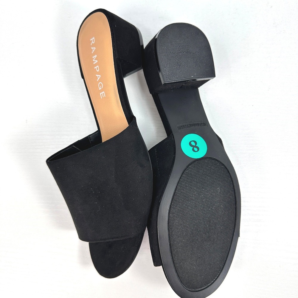 NEW Rampage Sayda Slide Sandal Black Faux Suede Low Block Heel Capsule